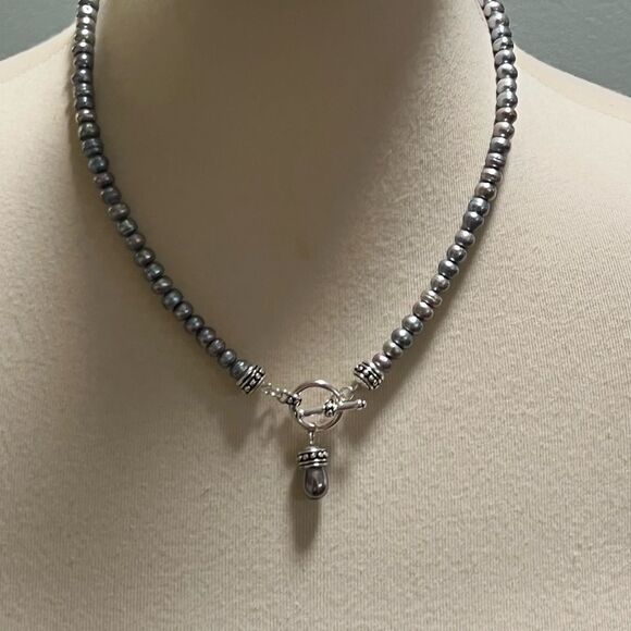Elegant SilverLight Blue Pearl Necklace #PDNK2 - Picture 2 of 6